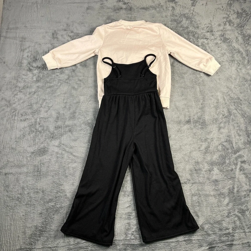 Shein Sweatshirt & Jumpsuit 2 Piece Outfit Set Girls 4Y Multicolor Wide Leg Rib